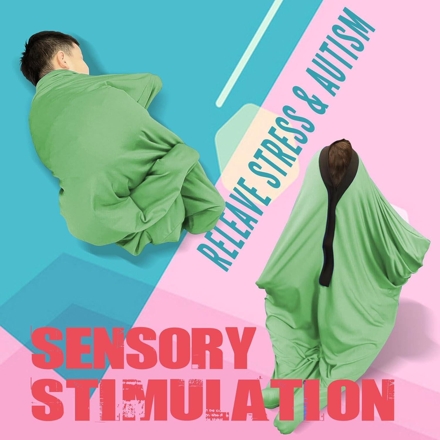 SZSMART Sensory Body Sox voor volwassenen, 65x29 full-body wrap rekbare body sox om stress te verlichten voor volwassenen met autisme, angst (blauw, XL/163-191cm