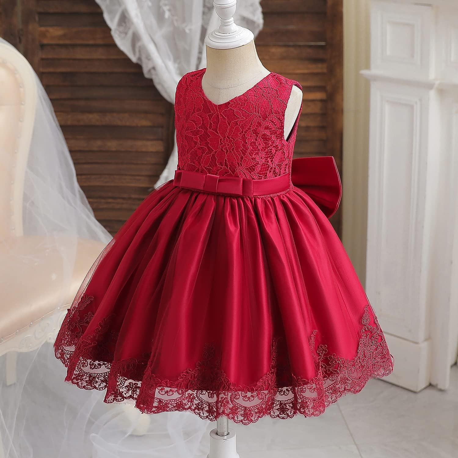 NNJXD Baby Girls Flower Princess Birthday Party Dress 648 Red-a