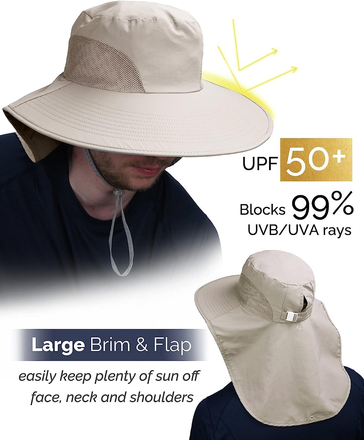 Womens Mens UPF 50+ Hiking Fishing Hat Waterproof Nylon Wide Brim Hat with  Large Neck Flap Sun Protection Hats for Women&Men One Size 01-hot Color  Beige