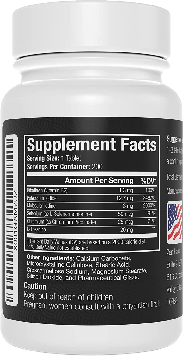 Zen Haus Iodine Supplement 12.5 mg with Selenium (as Selenomethionine) and More 200 Tablets