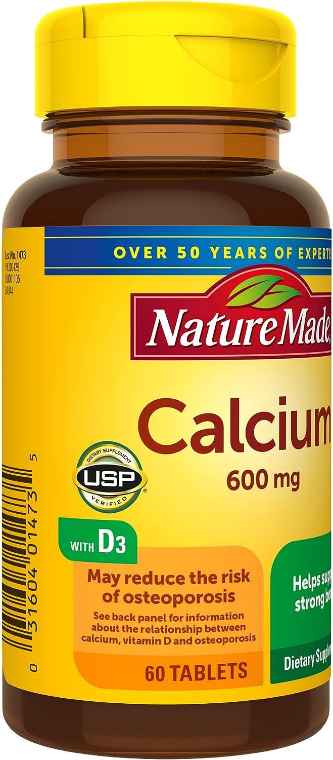Nature Made Calcium 600 mg with Vitamin D3 Dietary Supplement for Bone