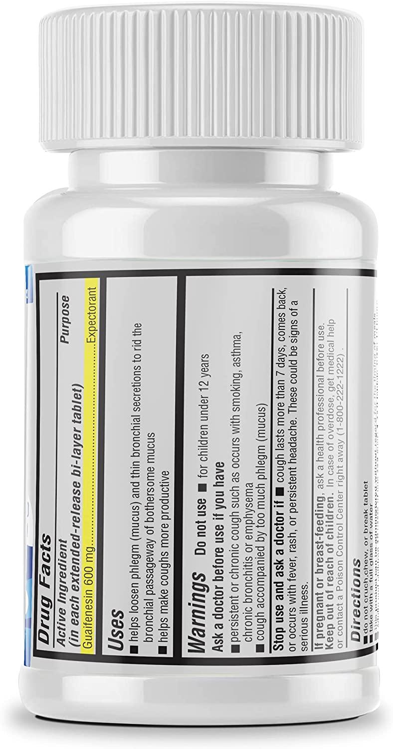 Safrel Mucus Relief 600mg Guaifenesin 12 Hour Extended Release Chest Congestion Expectorant Thins And Loosens Mucus Relieves Chest Congestion Cough Cold And Flu 100 Count Bottle