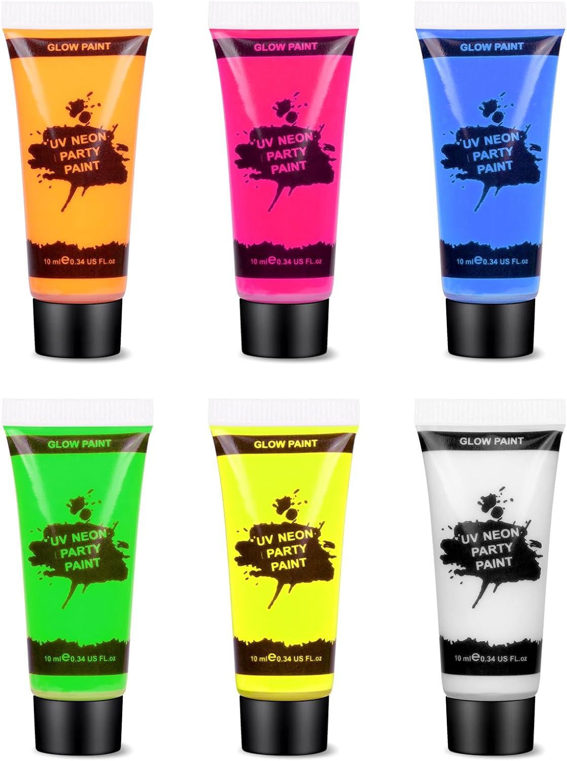 AOOWU Ultraviolet Glow Face Body Paint Set 6 Colors UV Blacklight Neon
