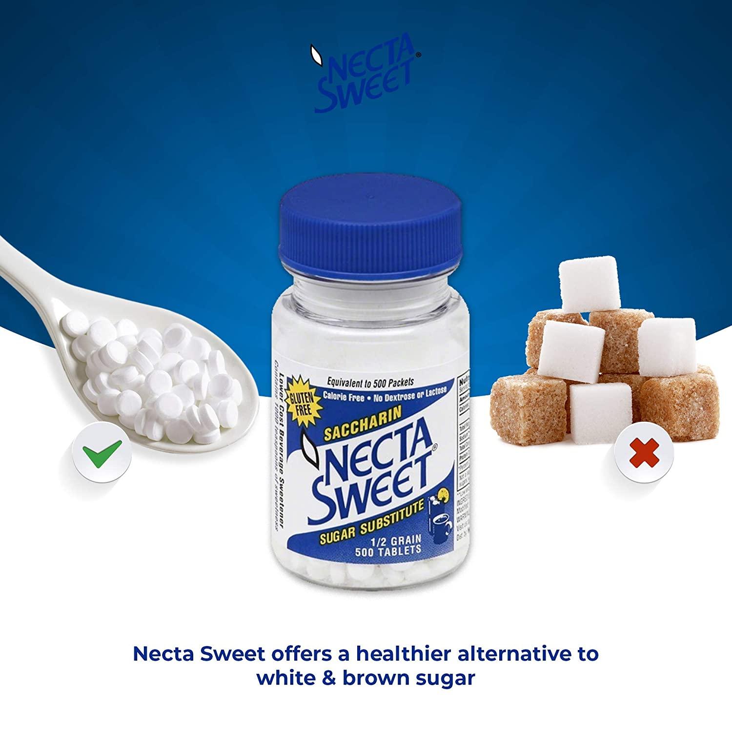 Necta Sweet Saccharin Tablets, 1/2 Grain, 1000 Tablet Bottle (Pack of 4)