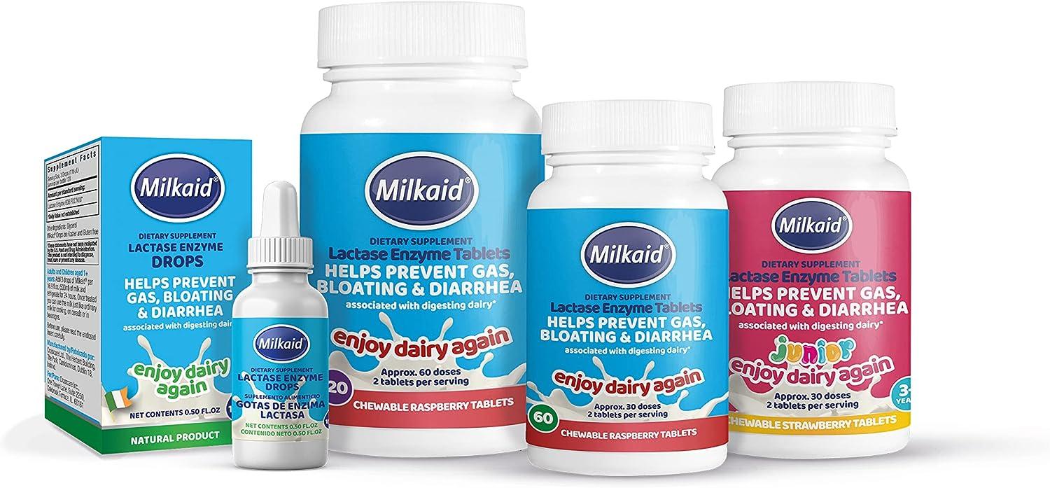 Milkaid Junior Lactase Enzyme Chewable Tablets & Milkaid Lactase Drops