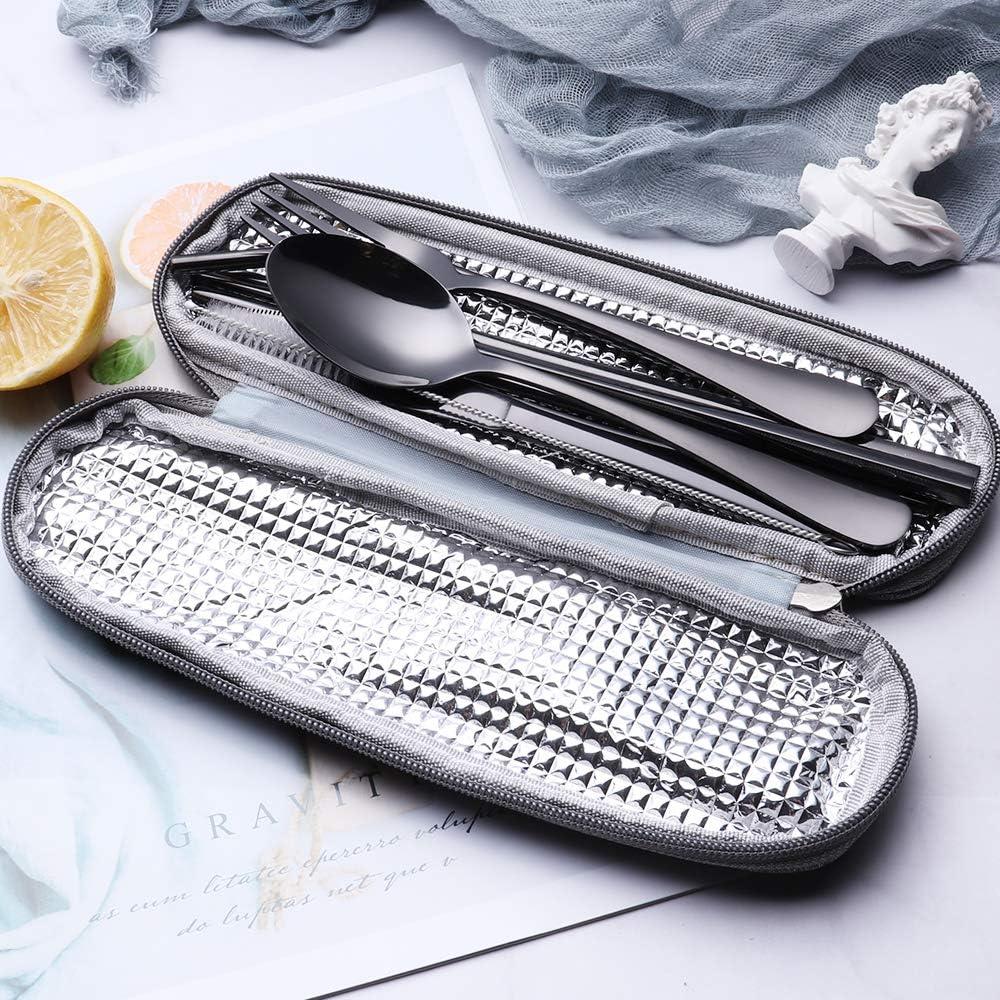 Portable Travel Utensils Set with Case, Stainless Steel Flatware Sets for  Lunch Box, Reusable Silverware Set 10 Piece Cutlery Kit Including Fork  Knife