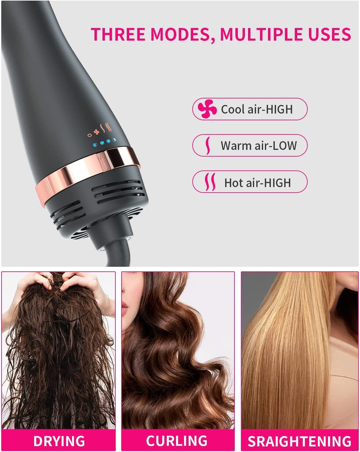 Hair Dryer Brush, One-Step Blow Dryer Brush 4 in 1 Hair Styler and Dryer,  Professional Styler Volumizer Hot Air Brush with Salon Negative Ionic for  Fast Drying, Straightening & Curling Black