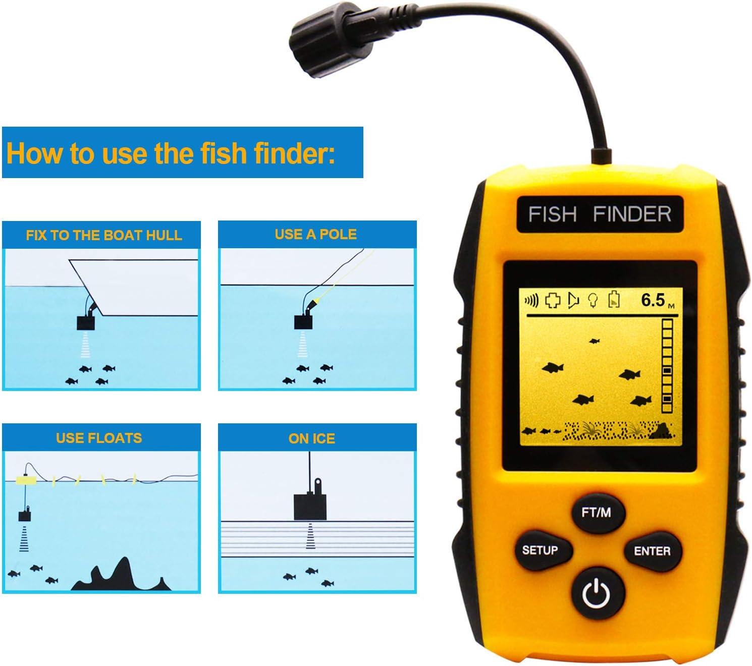 Handheld Fish Finder Portable Fishing Kayak Fishfinder Fish Depth Finder  Fishing Gear with Sonar Transducer and LCD Display