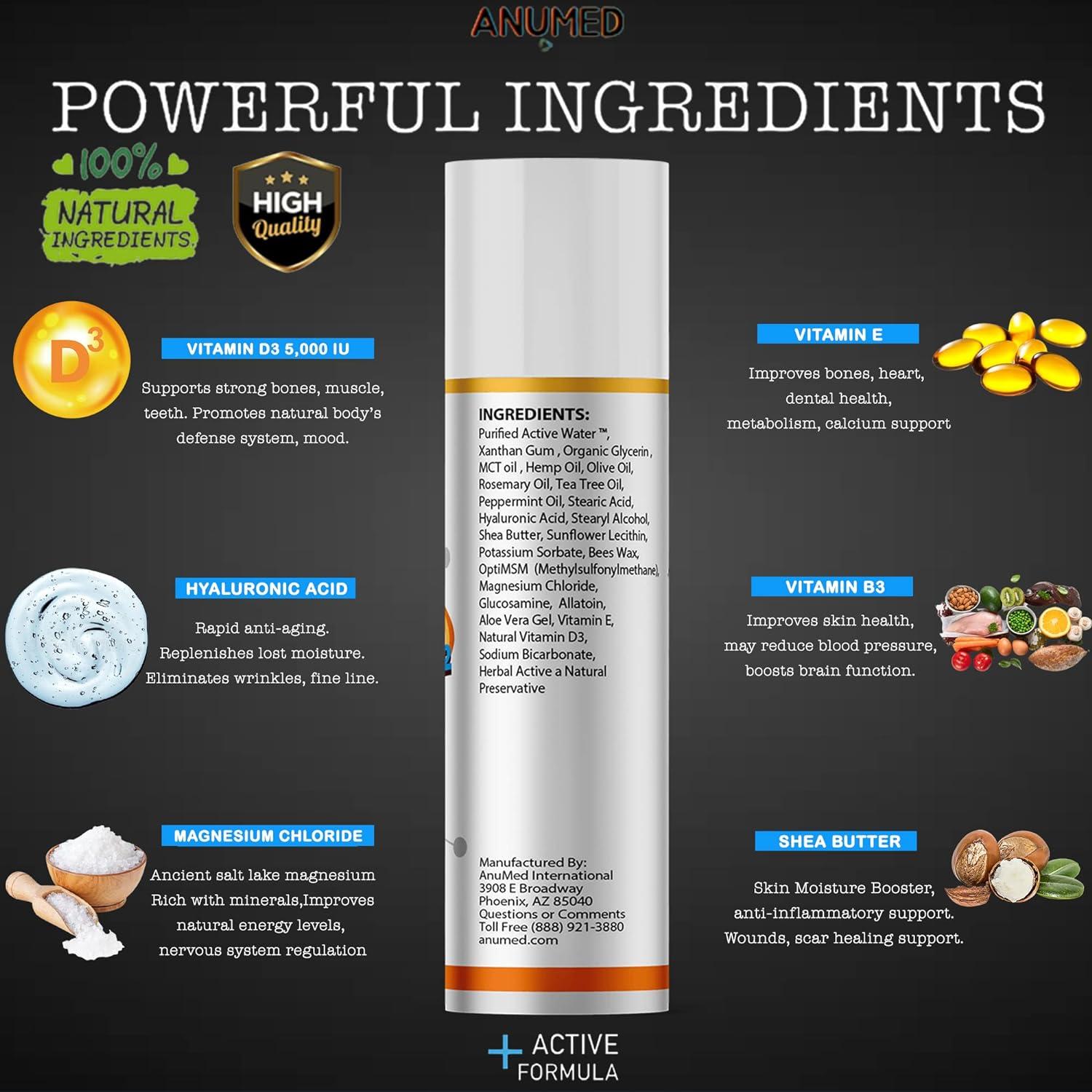 AnuMed Vitamin D3+K2 with Magnesium 5 000 IU Cream + Hyaluronic Acid