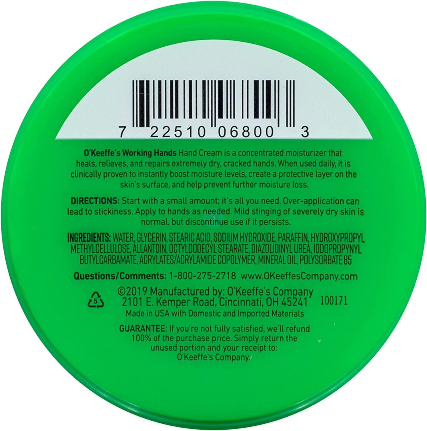 O'Keeffe's Working Hands Hand Cream Value Size, 6.8 oz., Jar, green