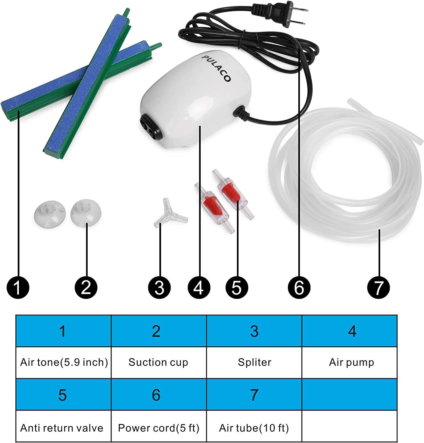 PULACO Ultra Quiet Aquarium Air Pump Dual Outlet , Fish Tank Aerator