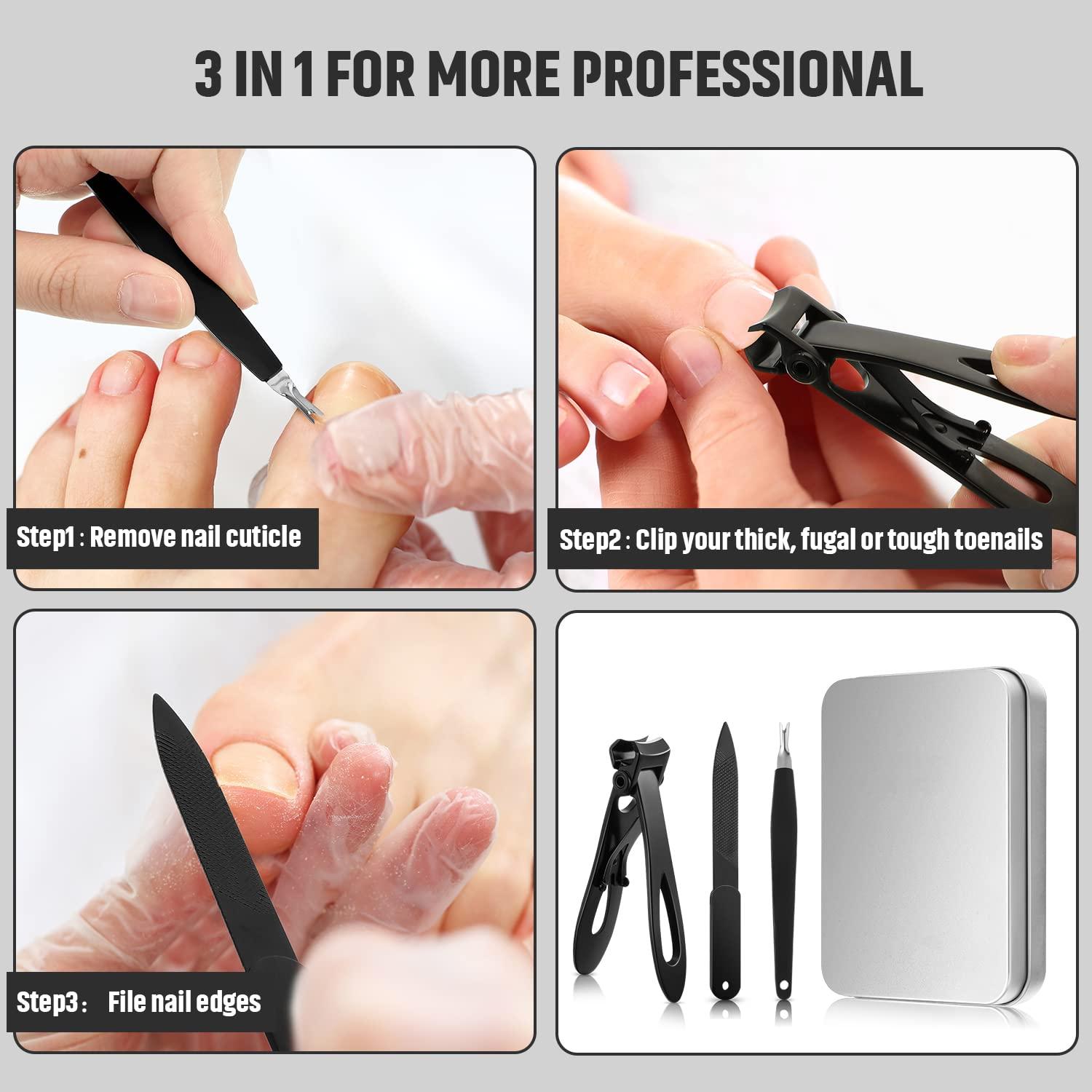 5 Pieces Nail Clipper Set Includes 2 Thick Toenail Clipper, Wide Nail  Clipper, Cuticle Remover and Nail File, Toenail Manicure Tools for Men  Thick Ingrown Nails (Black)