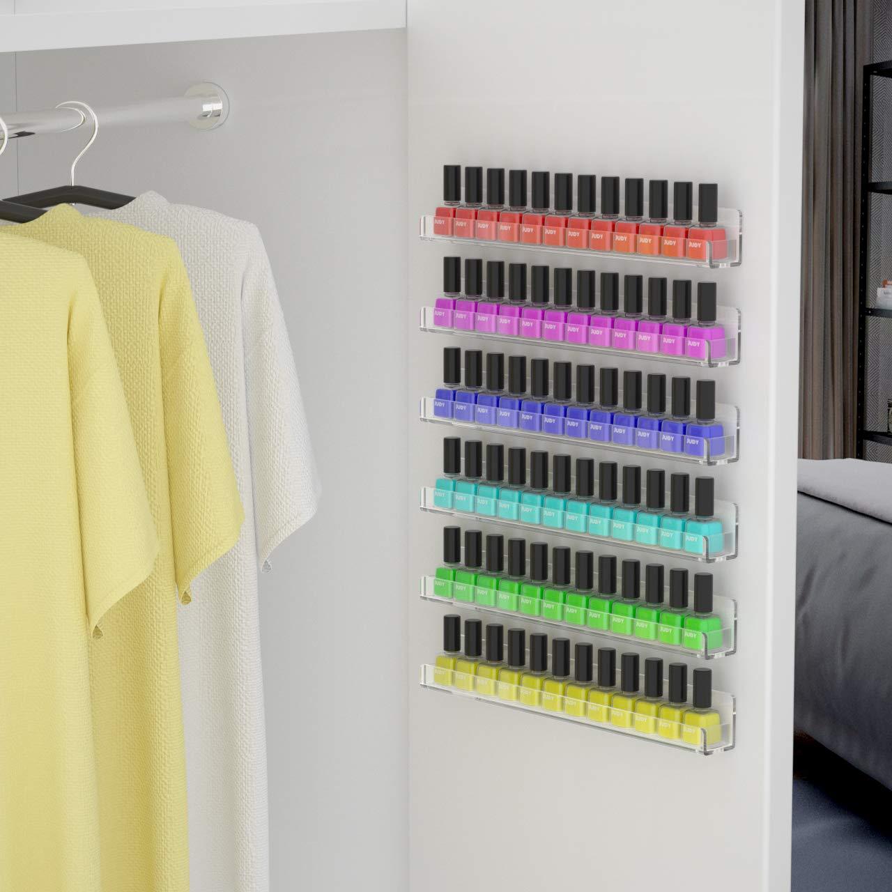 NIUBEE 6 Pack Nail Polish Rack Wall Mounted Shelf with Removable Anti
