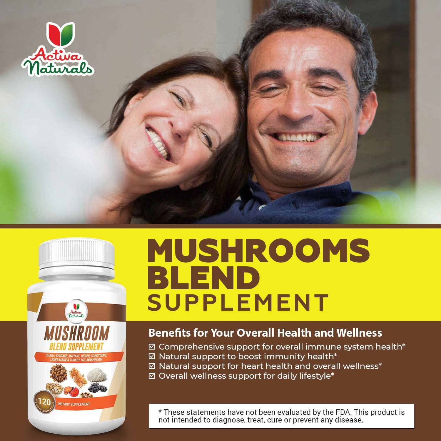Activa Naturals Mushroom Supplement with Turkey Tail Reishi Lion Mane Maitake Cordyceps Chaga