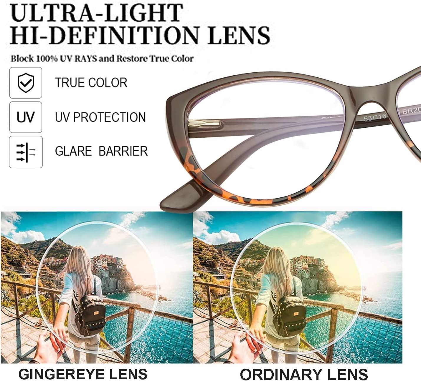 Cat Eye Reading Glasses for Women,GINGEREYE 2Pack Fashion Ladies Blue