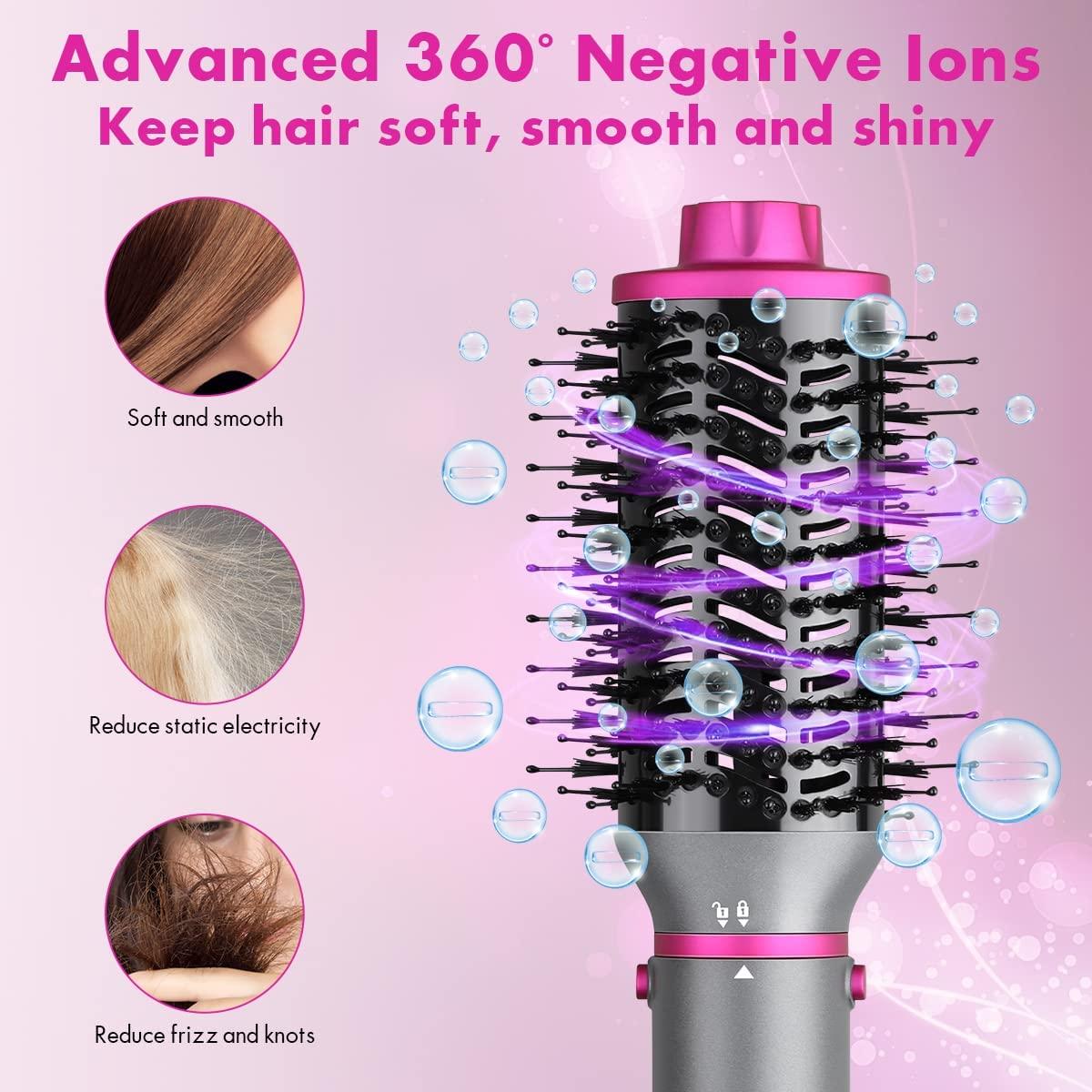 KOOVON 4in1 Hot Air Brush & Hair Dryer Set with Negative Ion Technology