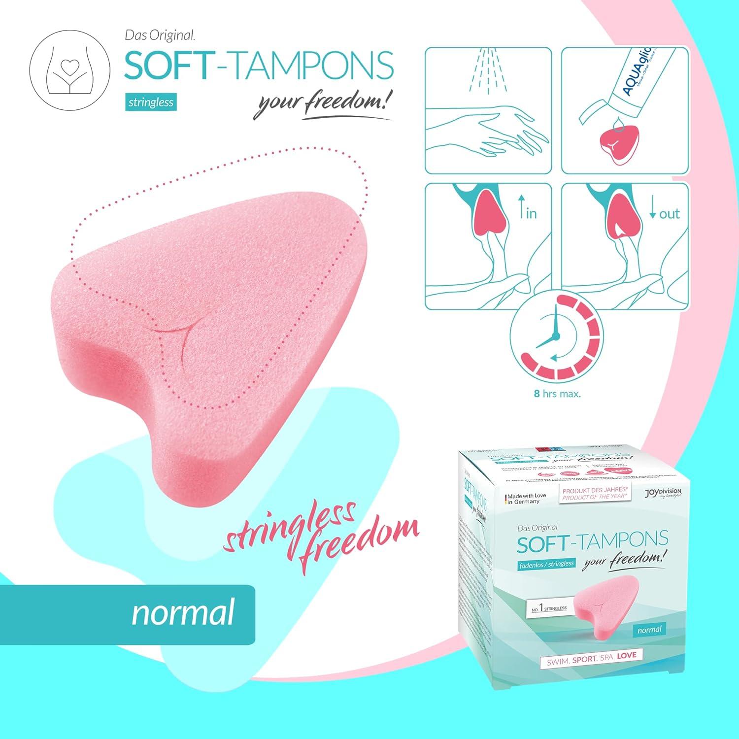 JOYDIVISION Soft-Tampons Normal I 3 Pieces I Threadless tampons for Sports  Swimming & spa I Menstrual sponges Ultra Soft I Easy Insertion & Removal I  Soft Tampon Without Thread Normal 3 pieces
