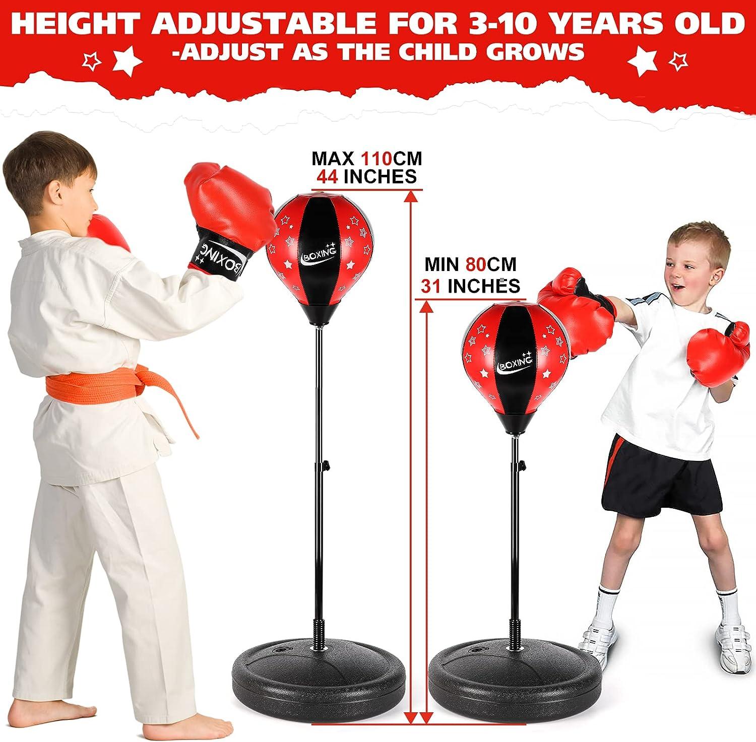 Kids Punching Bag Set with Gloves & Stand Adjustable Height Boxing