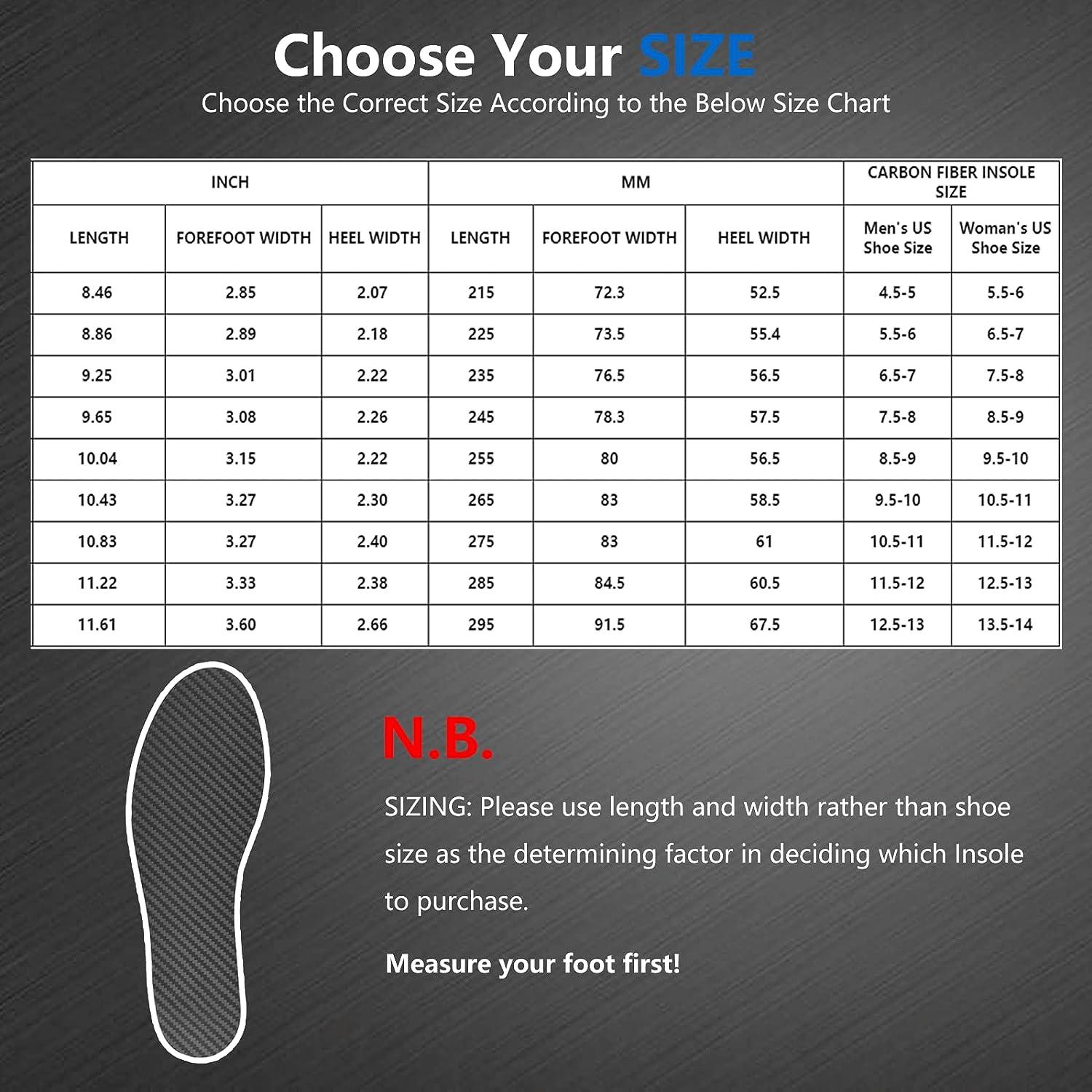 Carbon Fiber Insole 1 Piece Rigid Graphite Shoe Insert for Arthritis