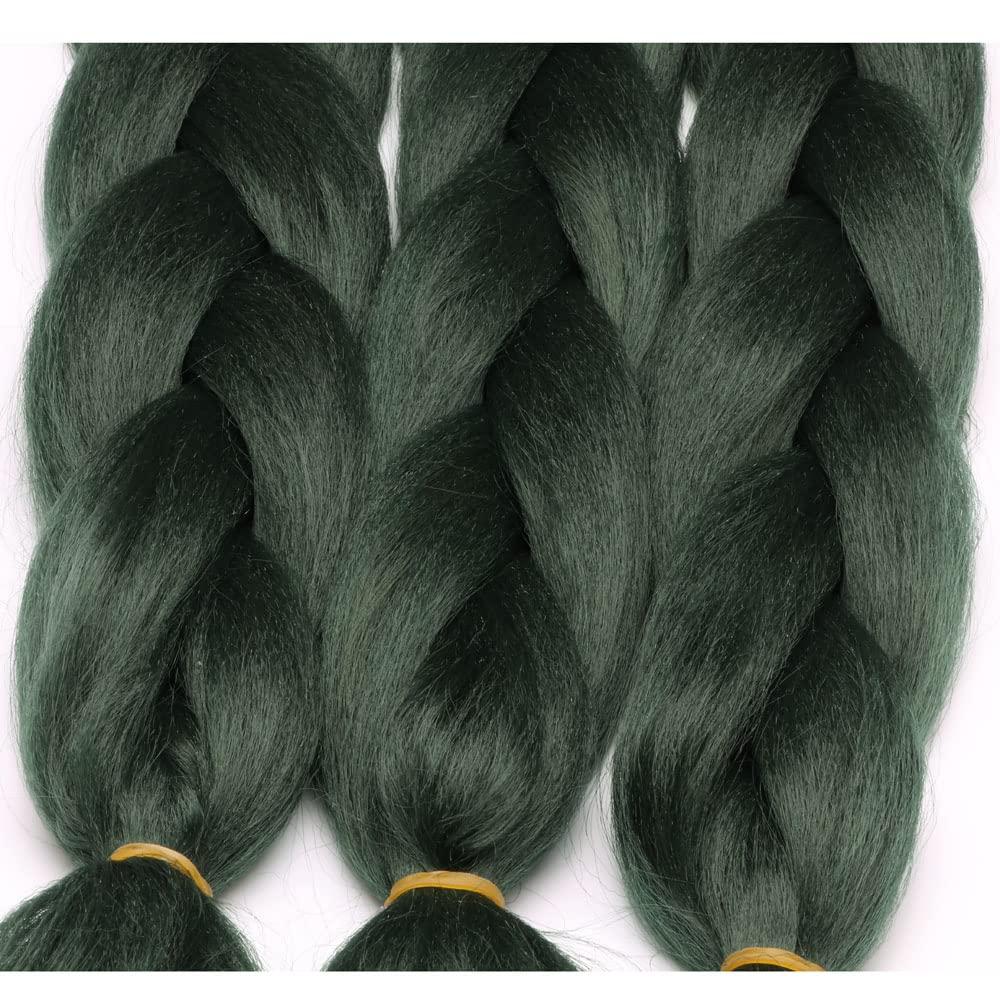 Original Jumbo Braids Hair Extension Pure Solid Dark Green Color 3pcs  24inch 100g/pc For Twist Box Braiding Hair (dark green)
