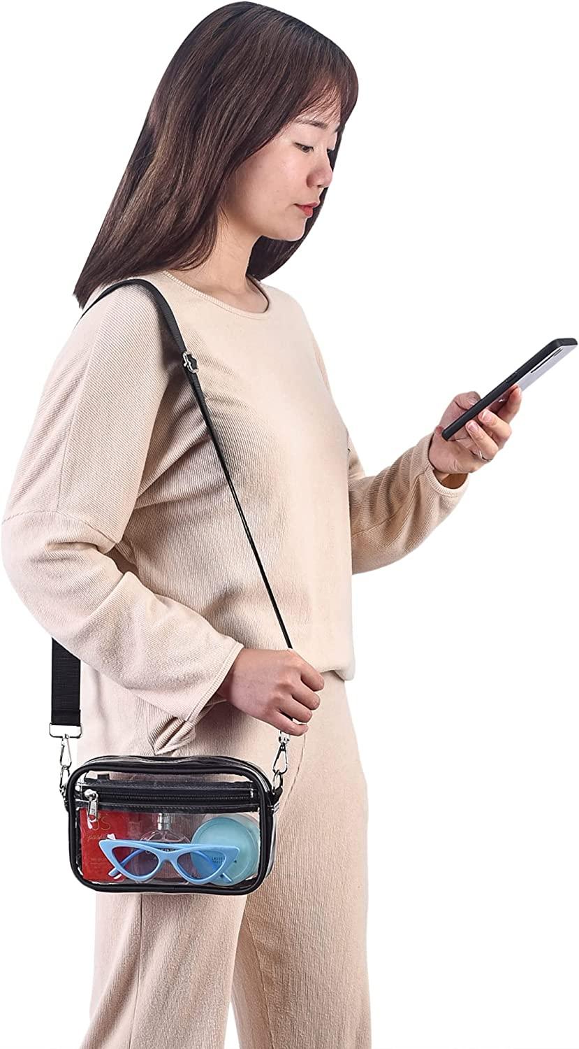 VENO 2 stuks doorzichtige draagtas voor reizen en sport, zware handtas voor vrouwen, lunch, stadion goedgekeurd, doorzichtige opbergzakken (2 stuks, beige