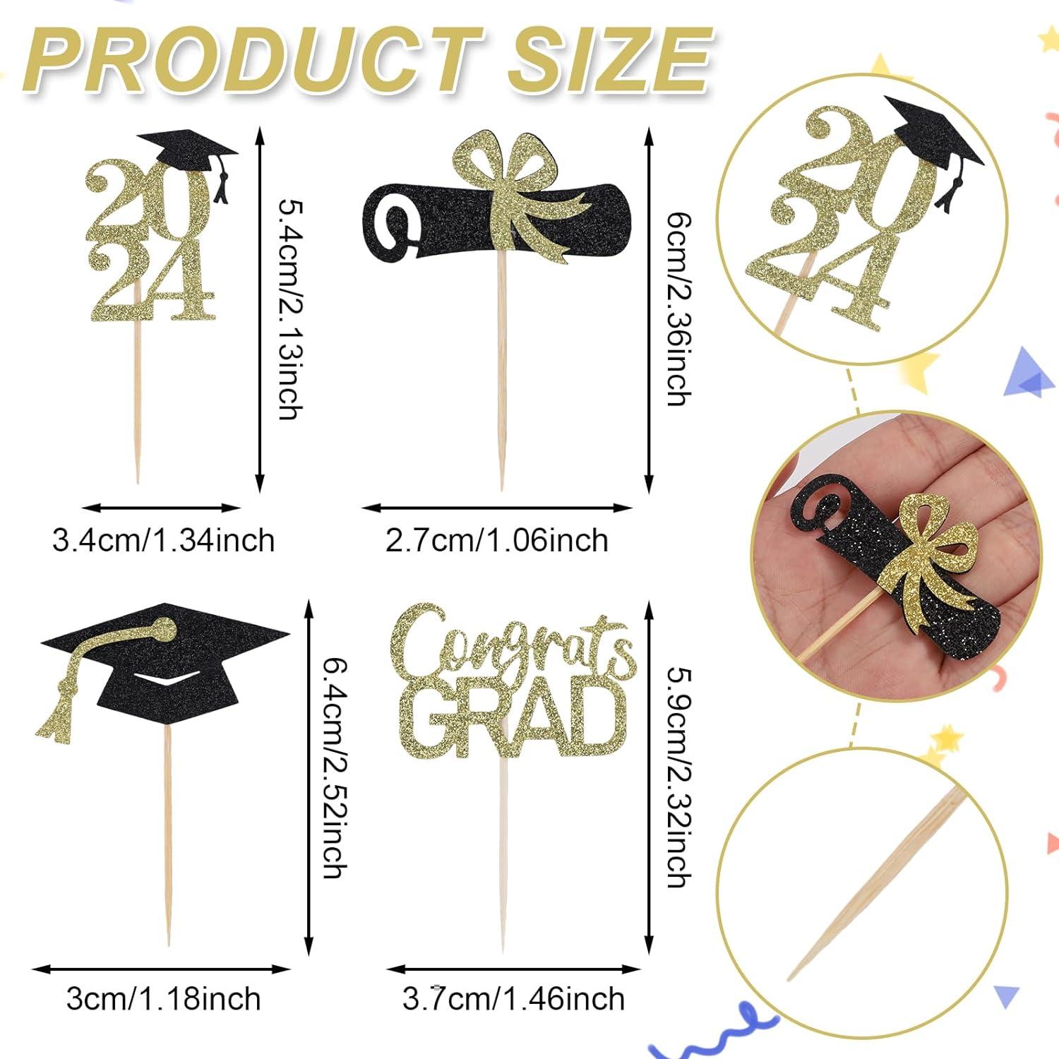 Gyufise 24 topper per cupcake di laurea 2024 glitterati per