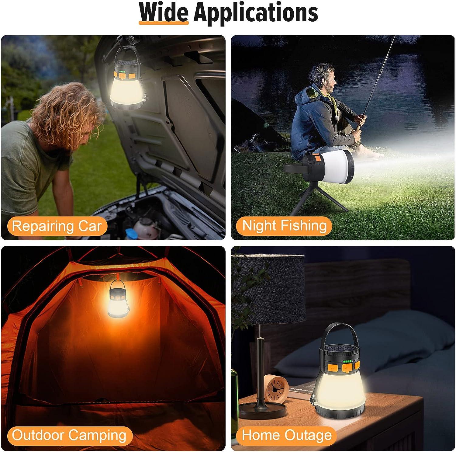 LED Camping Lantern, Rechargeable Solar Camping Light with 1500LM, 7200mAh  Capacity Battery Powered Waterproof Tent Light, Portable Bright RGB  Flashlight for Emergency, Outdoor Hiking, Power Outages