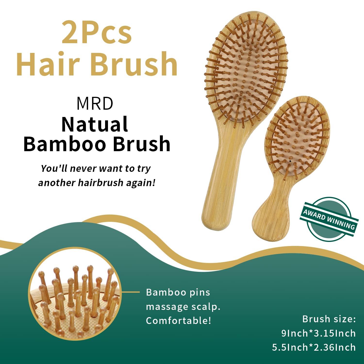 2Pcs Hair Brush Natural Bamboo Hair brushes Set With Paddle Detangling Wooden Hairbrush and Mini