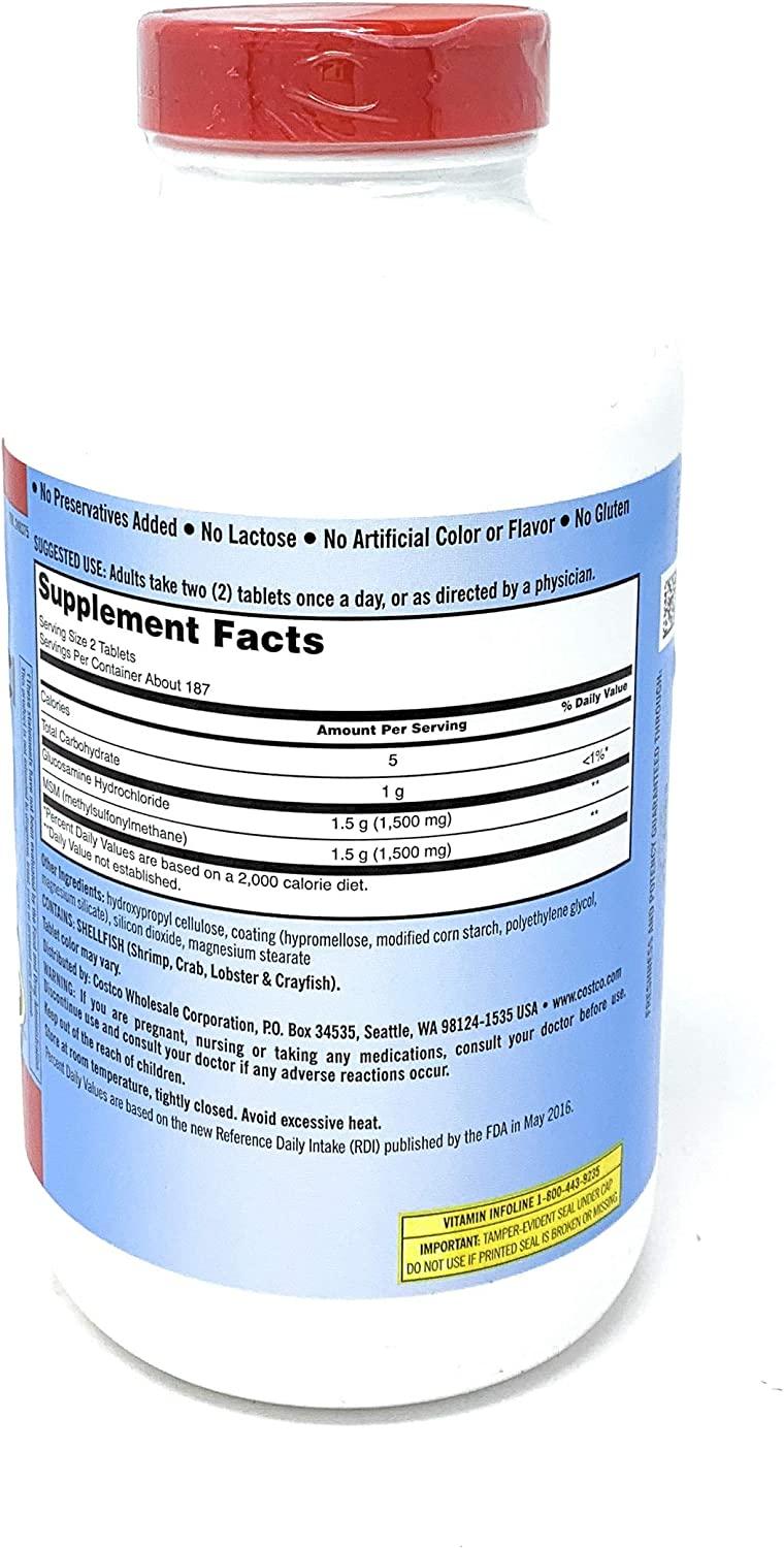 Kirkland Signature Extra Strength Glucosamine HCI 1500mg + MSM 1500mg 375Count Tablets Pack of 1