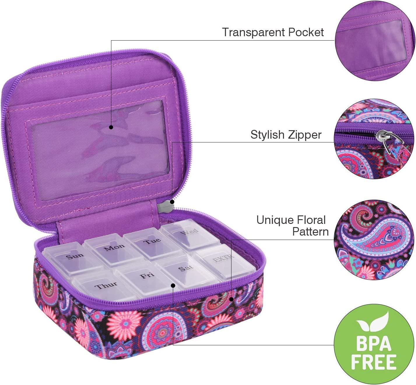  Flradish Purple Butterflys Weekly Pill Organizer Portable  Removable 7-Day Travel Zippered Pill Case Purse Pill Box Organizer for  Vitamins Pills Supplements : Health & Household