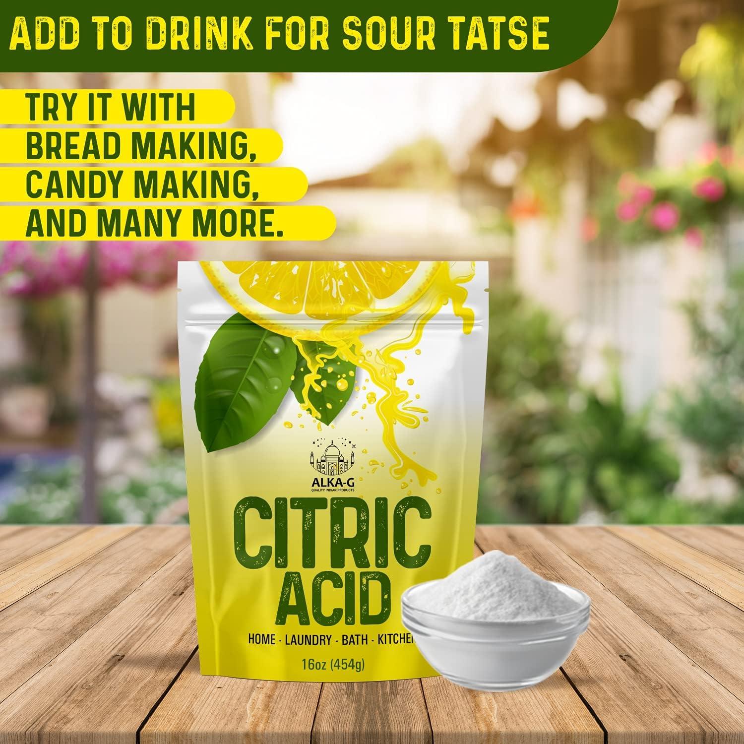 Citric Acid 16 Oz 100% Pure Food Grade  Multi Purpose Citric Acid Powder  for Skincare Cooking Baking & Bath Bombs Resealable Bag by ALKA-G 1 Pound  (Pack of 1)
