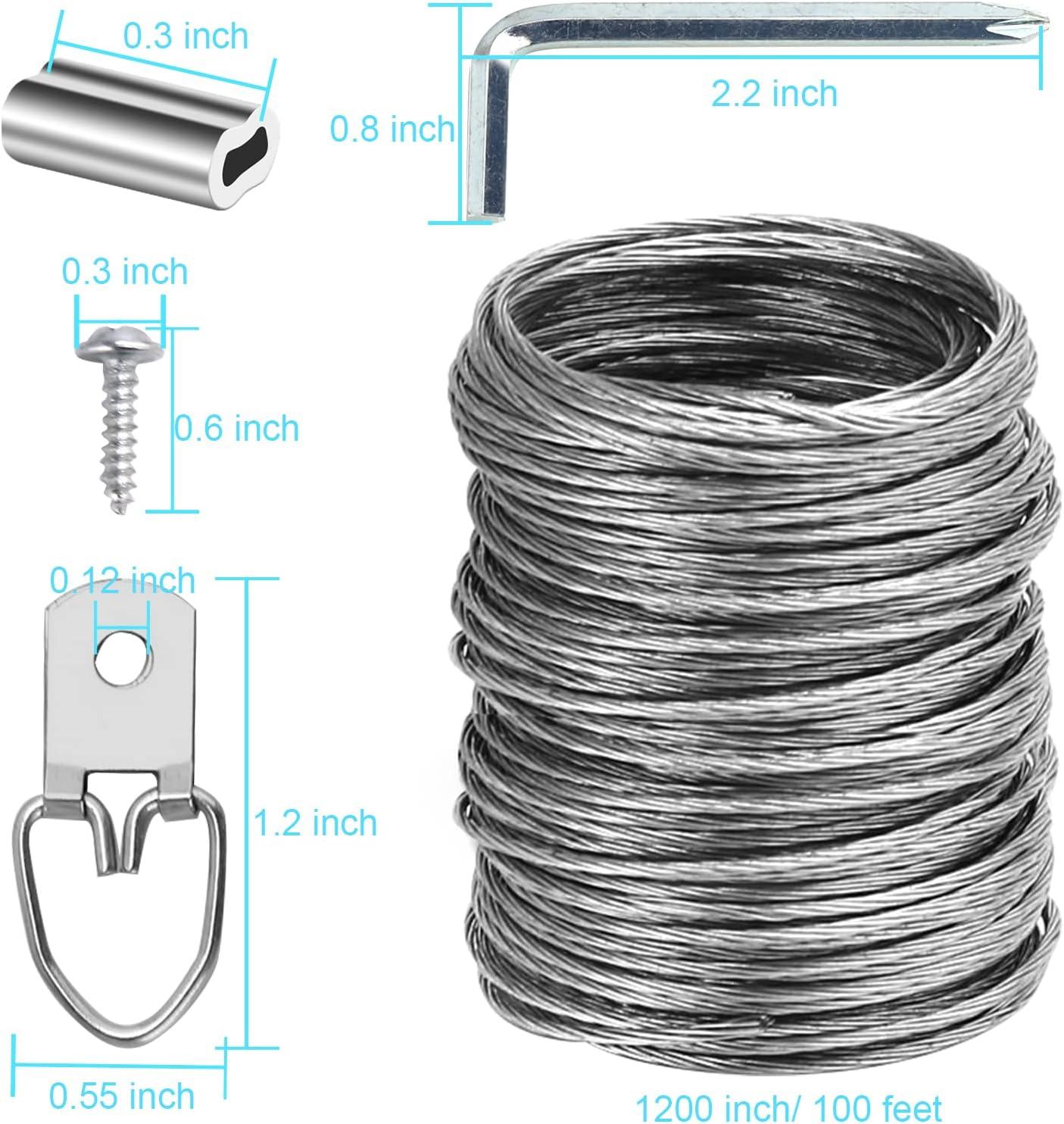 Ouskr 100 Pcs Picture Hanging Wire Kit, 100 Feet Heavy Duty Wire Picture  Hanging for Photo Mirror Frame Artwork, Included D Ring Picture Hangers,  Screws, Aluminum Sleeves, Screwdriver, up to 30lbs
