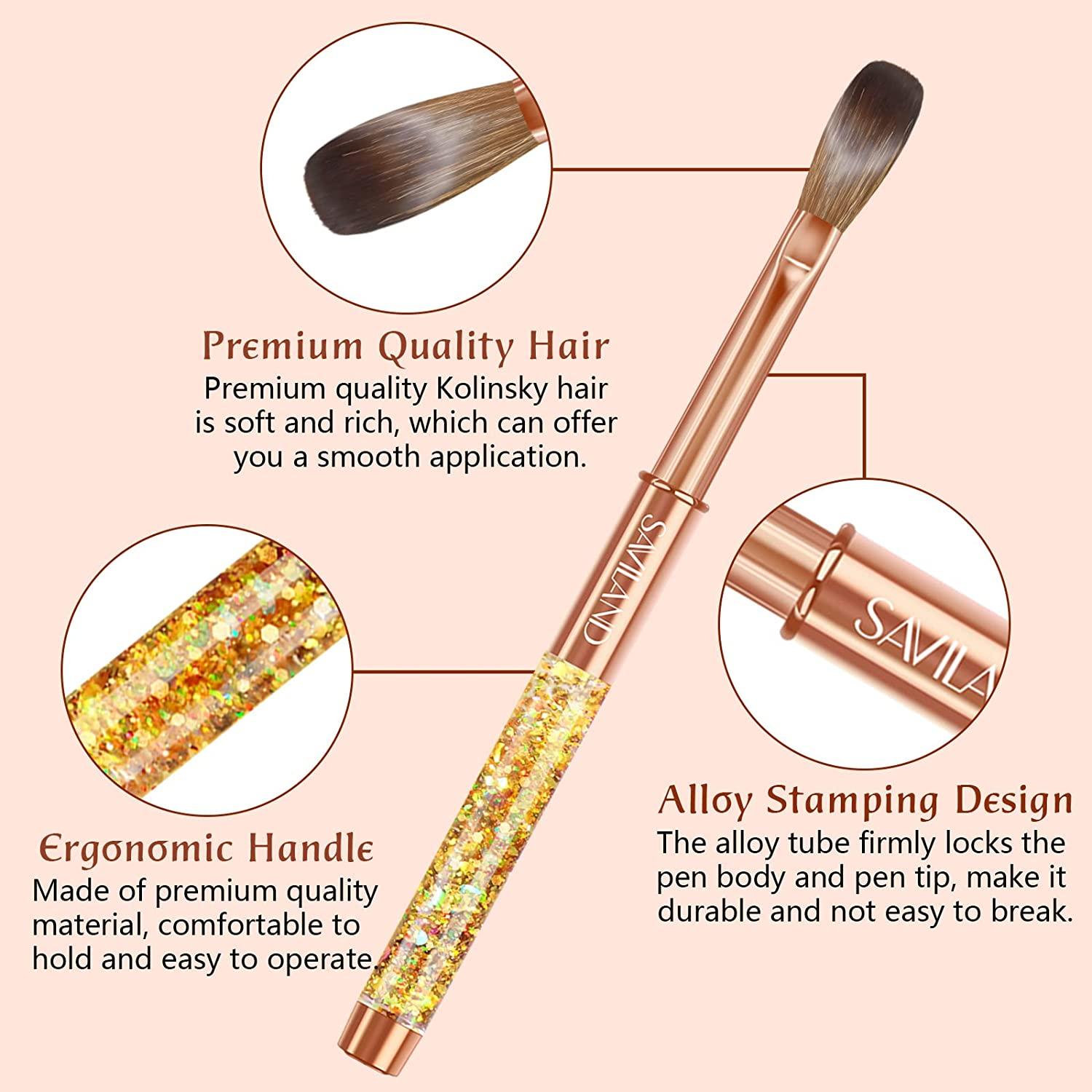 Saviland Kolinsky Acrylic Nail Brush Size 12, 100 Pure Kolinsky Crimped Oval Nail Brush for