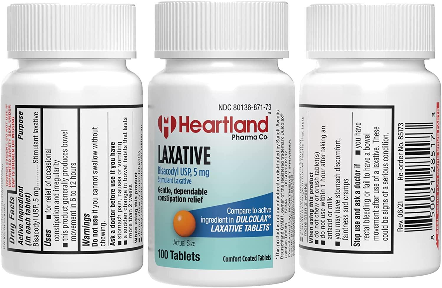 Heartland Pharma Bisacodyl 5mg EC Overnight Relief Laxative Tablet