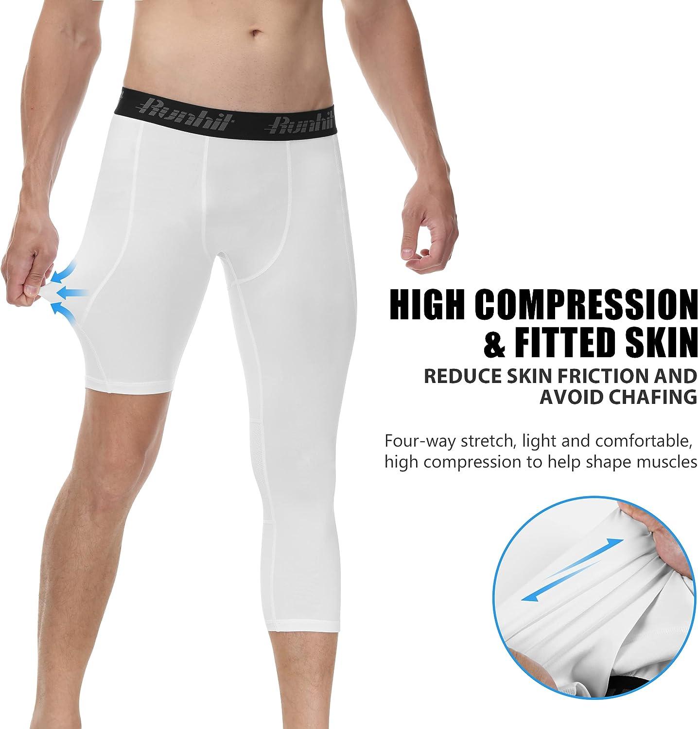 We Ball Sports Athletic Men's Single Leg Sports Tights | One Leg  Compression Base Layer Leggings for Men (3/4, White)