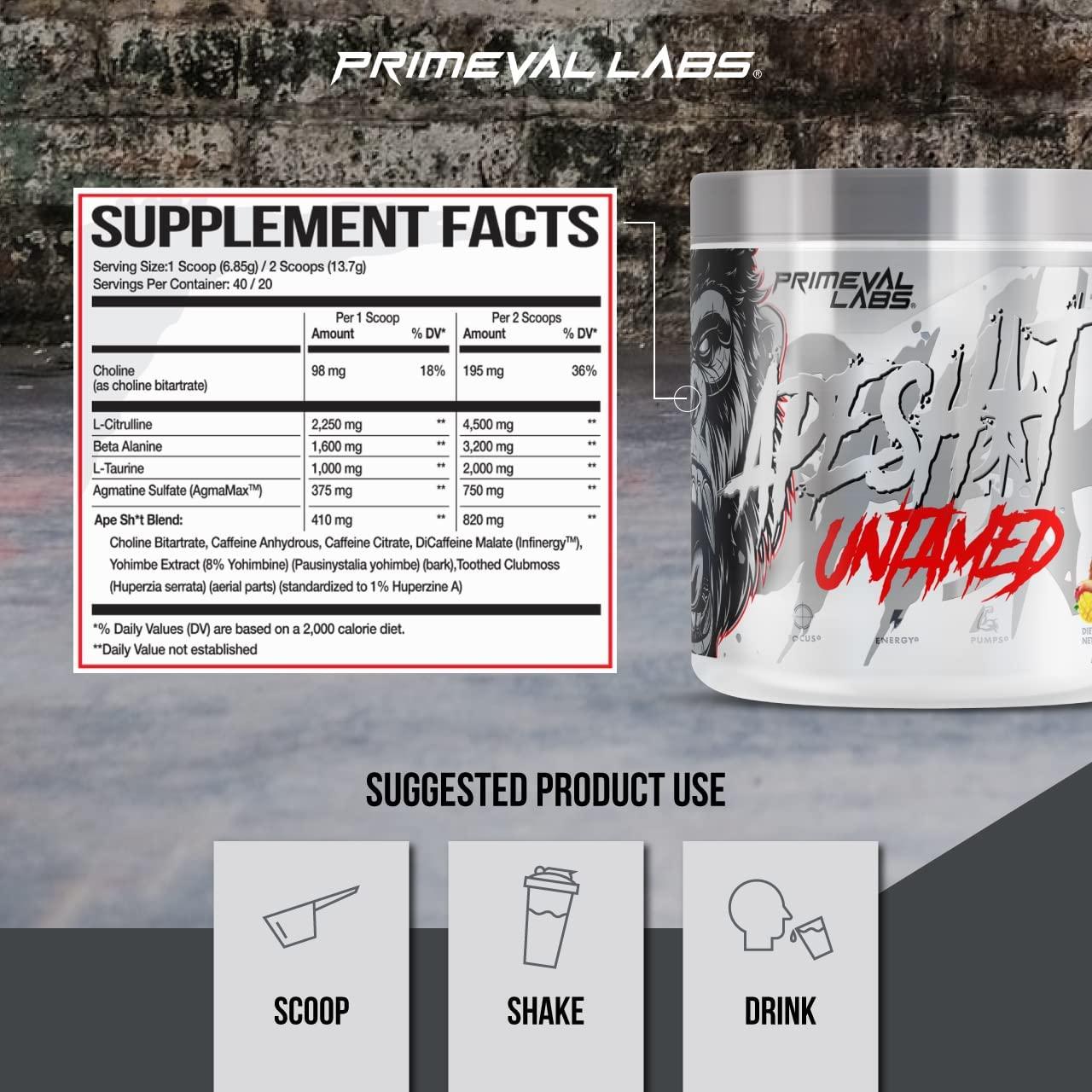 Primeval Labs Ape Untamed Pre Workout Energy Drink Powder Max Support