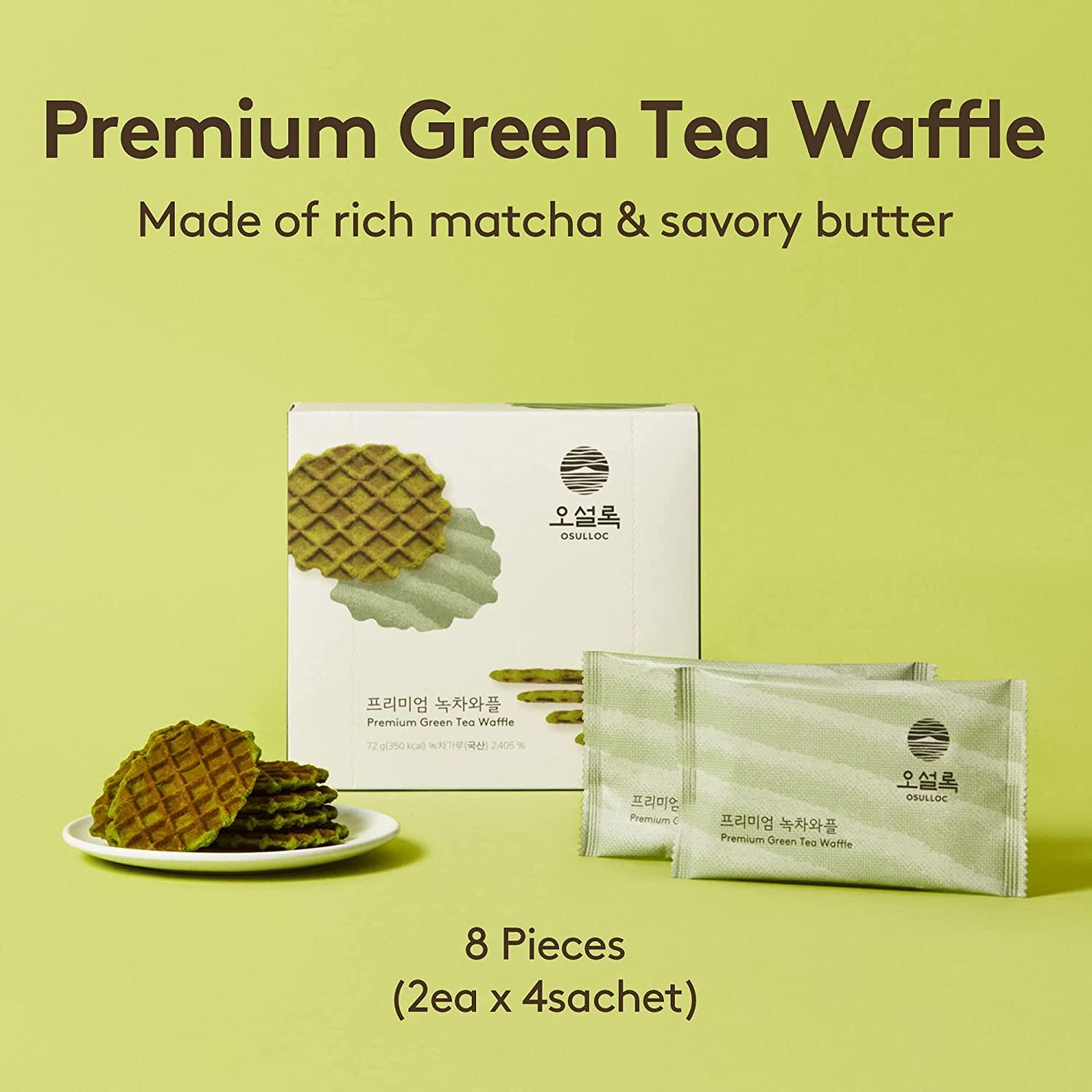 OSULLOC Green Tea Waffles (8Count, 2 x 4shacets) Korean Matcha
