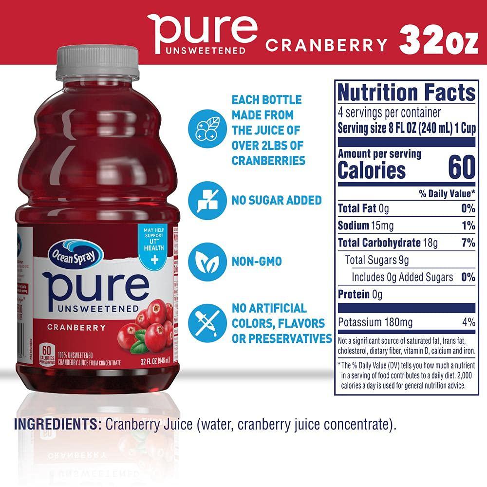 Ocean Spray 100 Pure Cranberry Juice, 32 Ounce (Pack of 8)