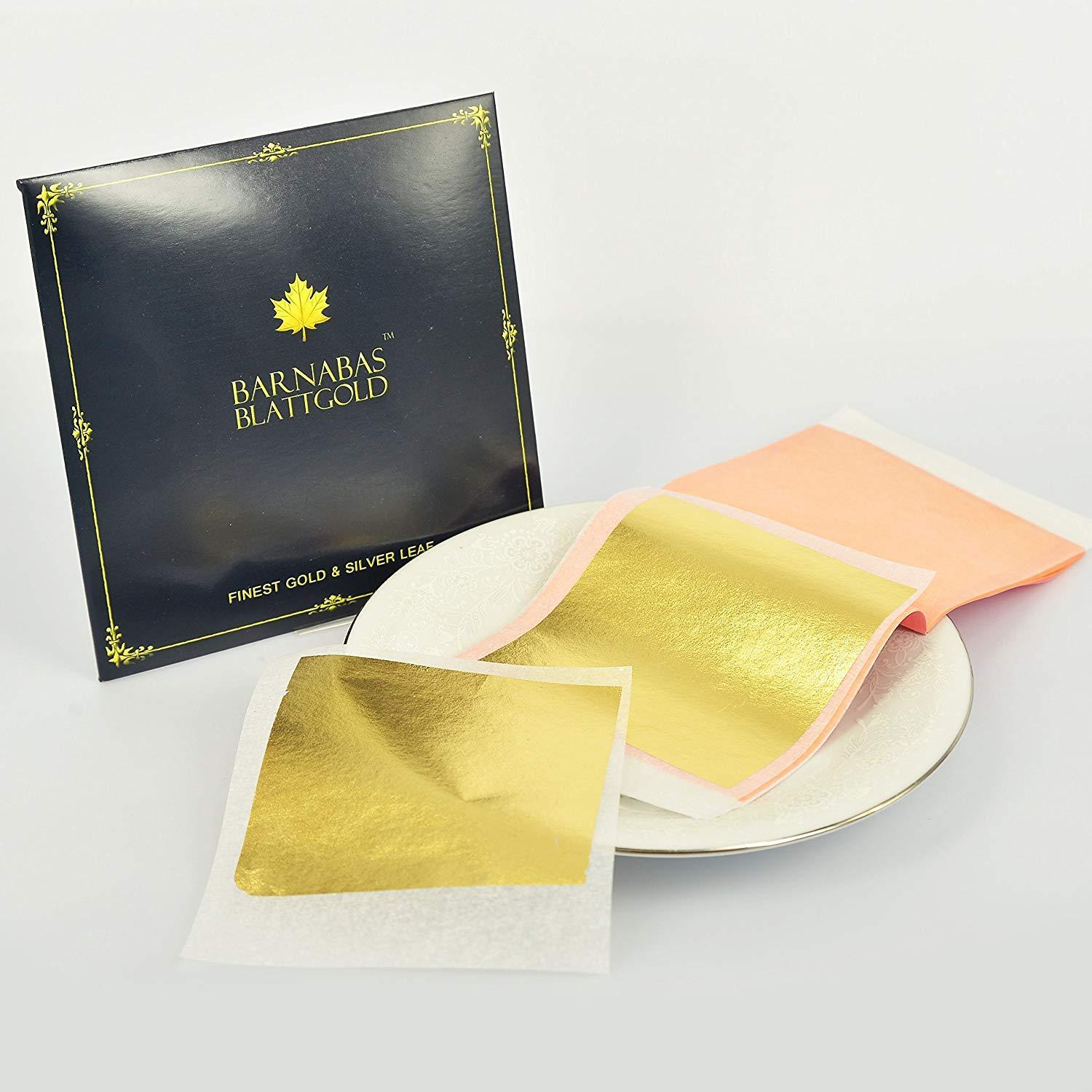 Edible Genuine Gold Leaf Sheets - by Barnabas Blattgold - 3.1 inches  Booklet of 10 Sheets - Transfer Patent Leaf 3.1 Inch (Pack of 10)