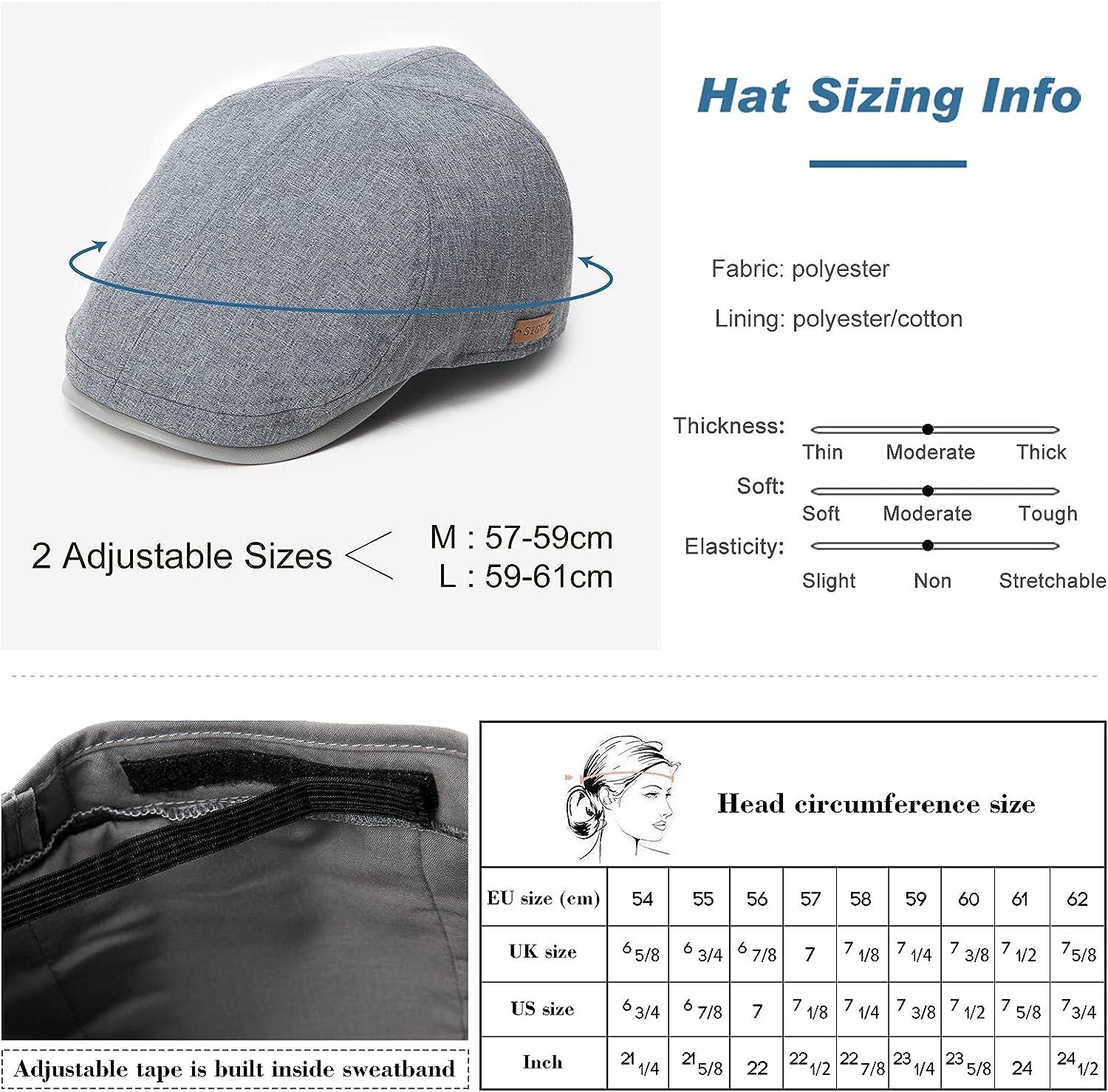 FuninCrea Adjustable Men Flat Cap, Cotton Newsboy Hats Gatsby Ivy Irish Hats Beret Cabbie Hat for Golf Driving Hunting