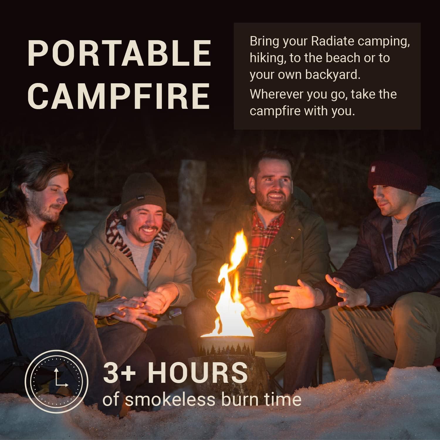 Radiate 2-Pack Portable Tabletop Firepit Campfire In A Can - 4" White Modern - 2 Hours Warmth & Burn Time - Soy Wax Portable Fire - Lightweight Camping Fire & Safe Tabletop Firepit