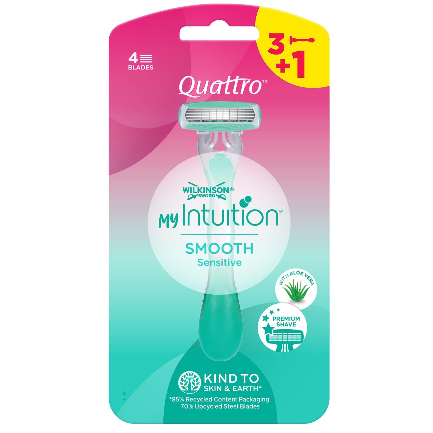 Wilkinson Sword Myintuition Smooth Sensitive Quattro Women's Disposable  Razors - 4 Blades Aloe Vera & Vitamin E - Pack of 3+1