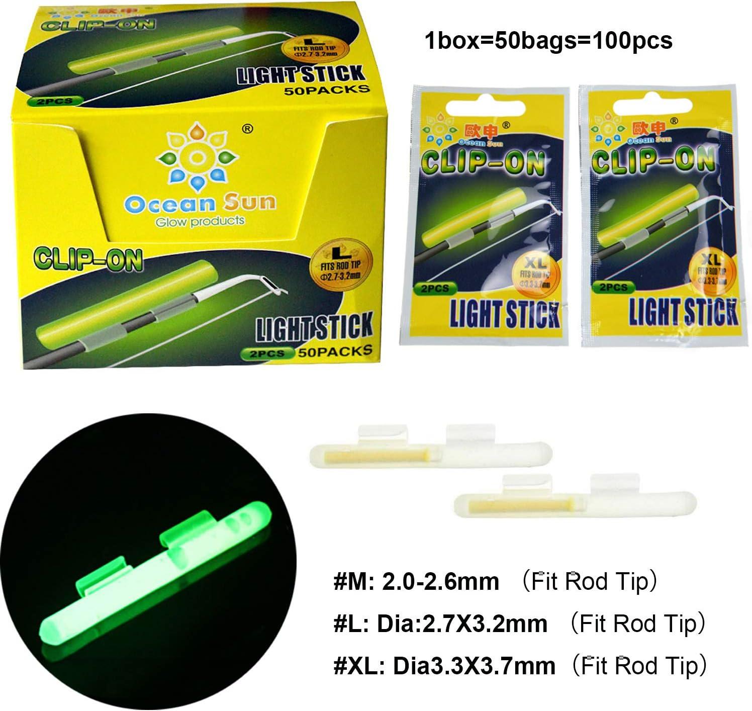 THKFISH Fishing Glow Sticks Rod Tip Glow Sticks Fishing Rod Floats Glow  Stick Fishing Rod Night Fishing Light Fishing Green Fluorescent Light  100pcs(50bags) #M #L #XL #L (2.7X3.2mm)- 100pcs