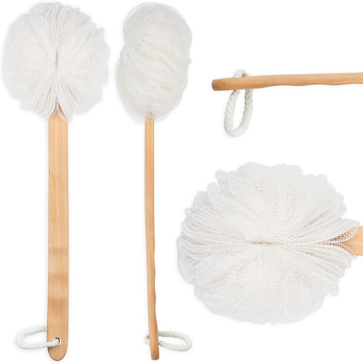 DecorRack Bath Sponge with Wooden Handle Shower Loofah Brush for
