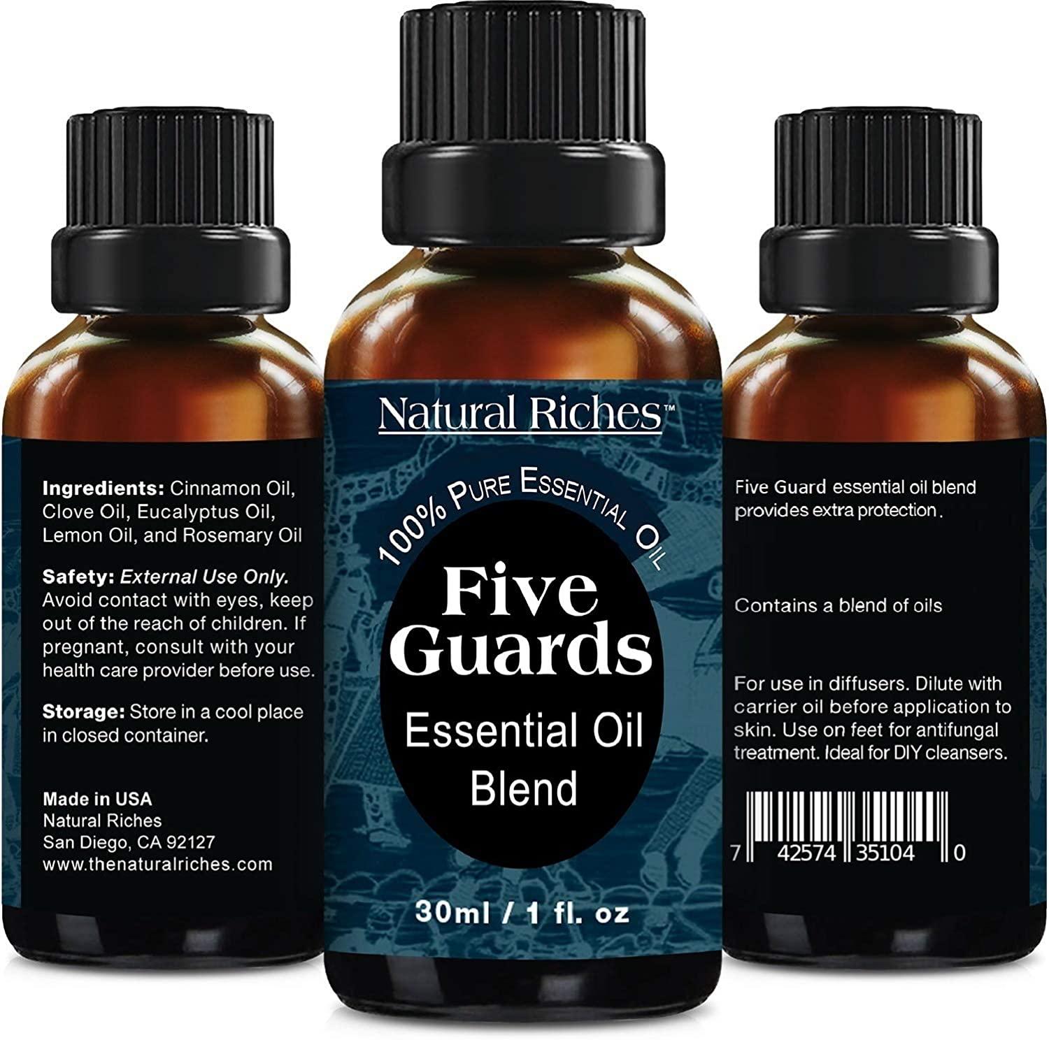  Natural Riches Five Guards Essential Oil Blend for Health  Shield Aromatherapy with Clove Cinnamon Lemon Rosemary Eucalyptus Oil -  30ml : Health & Household