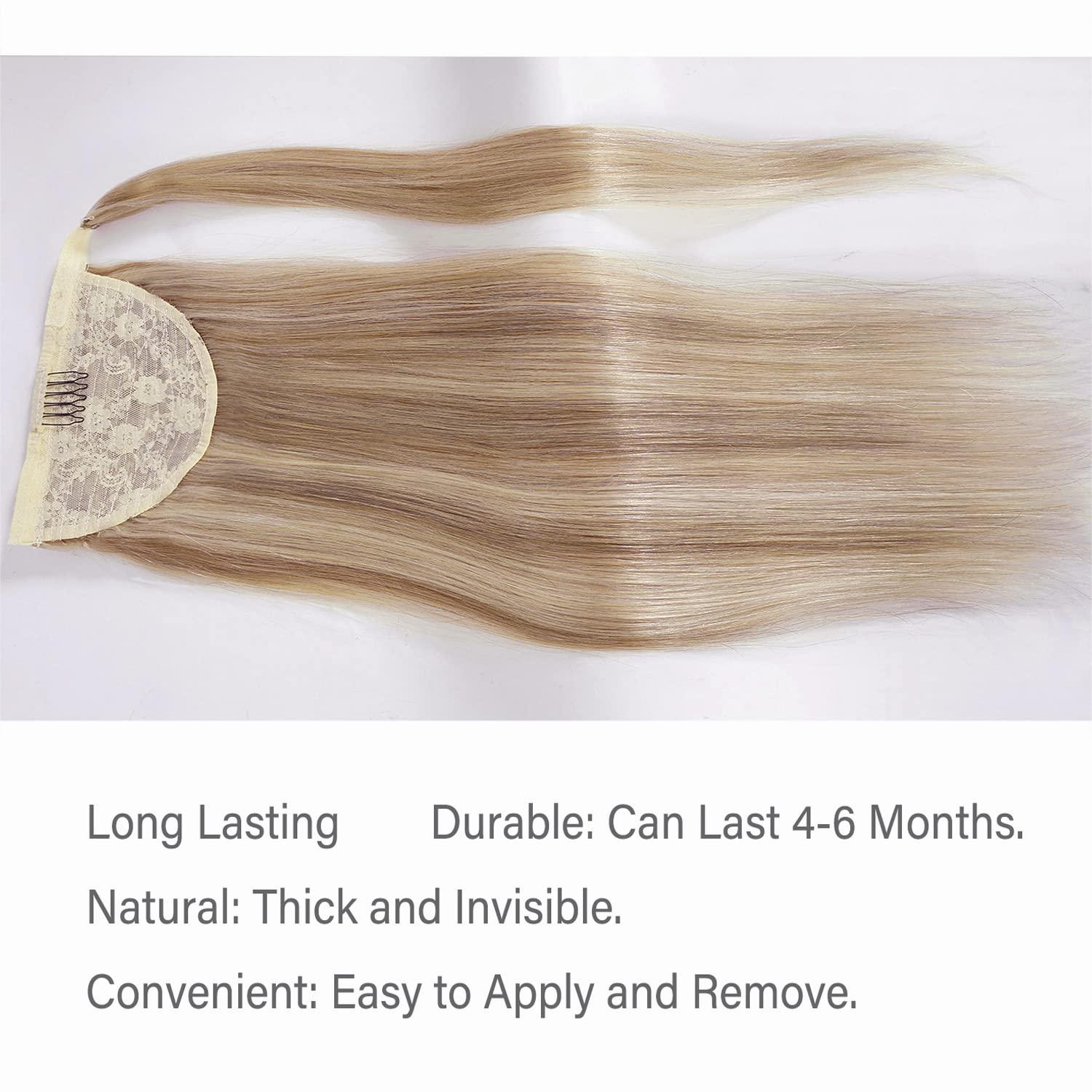 Ponytail Extension 16 Human Hair Wrap Around Remy Straight Ponytail