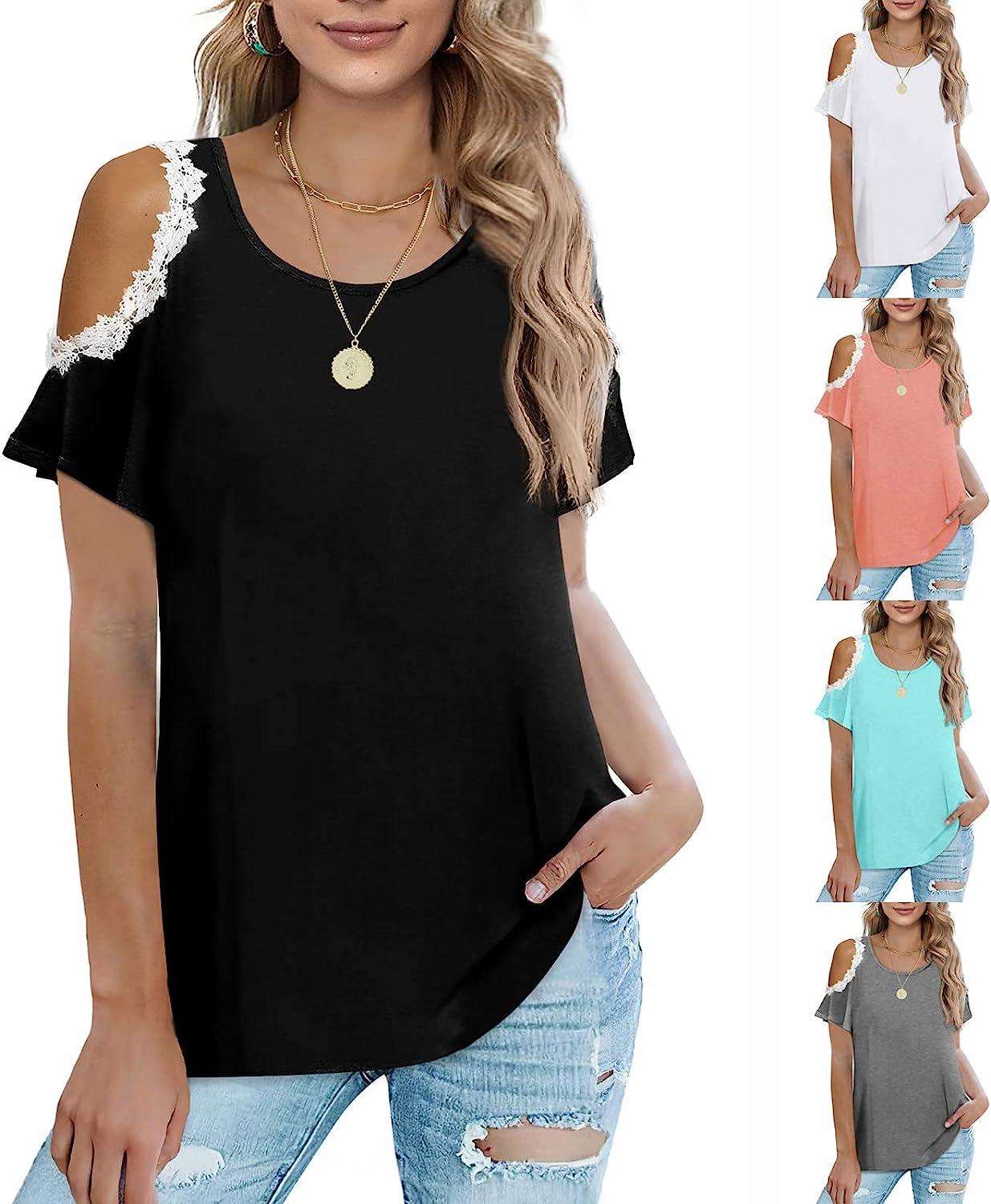 Women Pocket T Shirts Summer V Neck Short Sleeve Splicing Tee Tops Loose  Casual Daily Tunic Blouse-Gray-X-Large(Quantity)