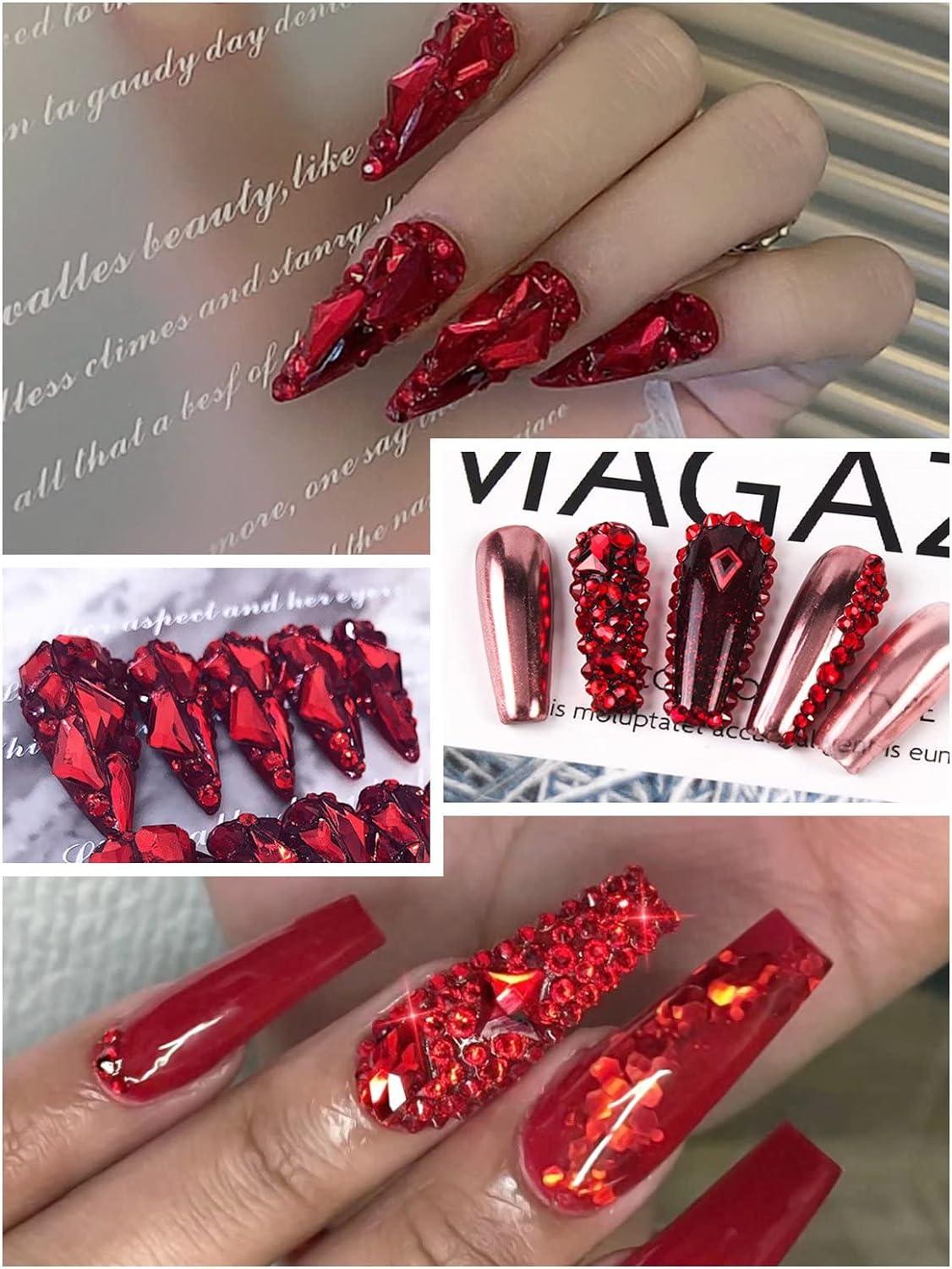 Elegant Red 3D Crystal Festoon Nails