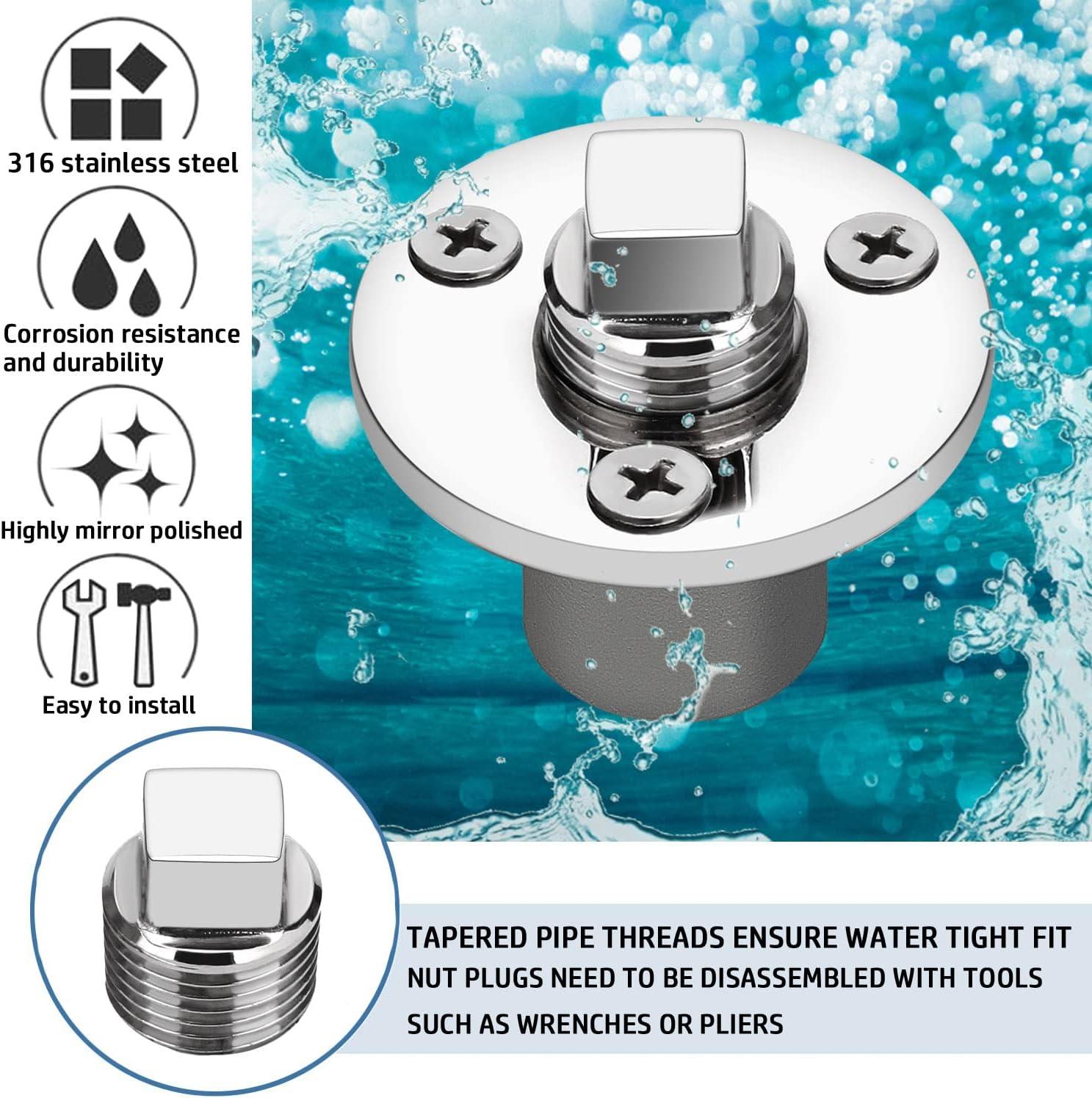 YUSOVE Marine 316 Stainless Steel Garboard Drain Plug Kit for Boat