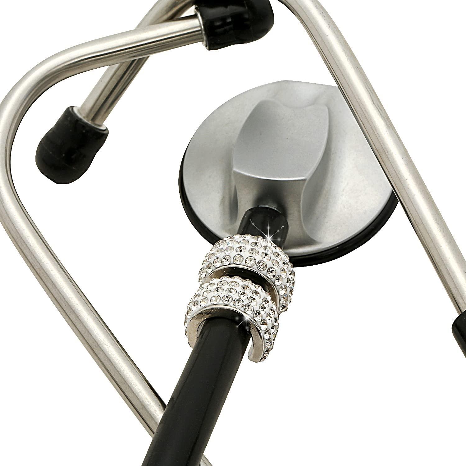 4 Pack Bling Charms, Id Name Tags, Charmed Crystal Charms Perfect for Nurse Accessory, Nurse RT Vet, Violet Kiss Crystal. Purple, AB, Pink)